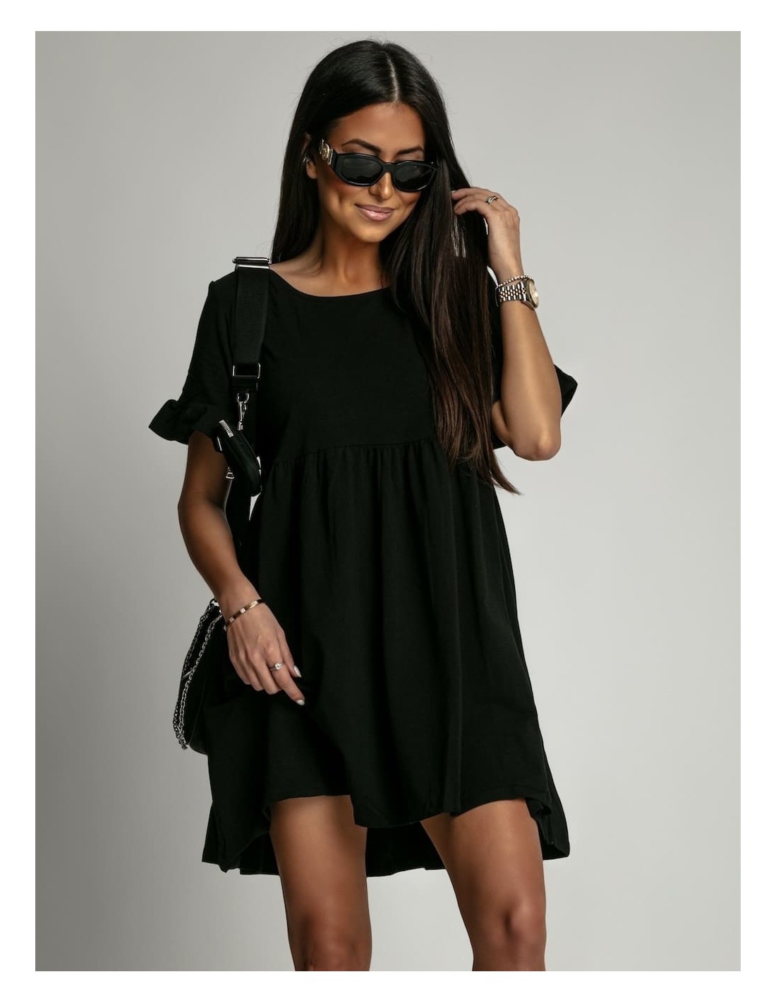 Oversize dress with short sleeves, black FK530 - Online store - Boutique